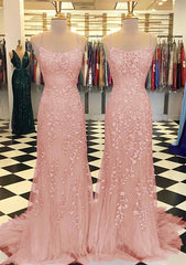 Blush Mermiad Spaghetti Straps Long Prom Dress with Appliques