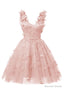 Blush Pink 3D Butterfly Lace Applique Tulle Homecoming Dress for Teens Sweetheart Mini Short Prom Dresses
