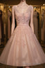Blush Pink Lace Appliqued Tulle Homecoming Dress,Prom Dresses