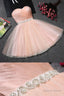 Blush Pink Tulle Strapless Sweetheart Neck Short Prom Dress,Mini Homecoming Dresses