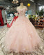 Blush Pink Wedding Dresses Ball Gown Off Shoulder With 3D Lace Flowers