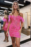 Bodycon Lace Feathers Off The Shoulder Short with Sequin Appliques Homecoming Dresses