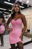 Bodycon Sparkly Sequin Strapless Short Homecoming Dresses with Split