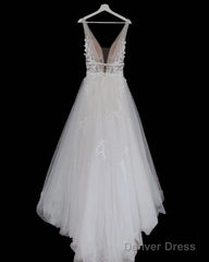 Boho Rustic Wedding Dresses Tulle V Neck Embroidery