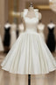 Bridal Shower Little White Dress Wedding Dresses Tea Length A Line Sleeveless Halter Satin With Bow(S) Pleats