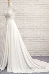 Front Slit Appliques Chiffon A-line Wedding Dresses