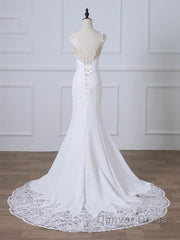 Precious Spaghetti Strap Lace Mermaid Wedding Dresses