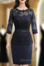 Brilliant Navy Blue Mother Of The Bride Dresses Sheath 3 4 Sleeves
