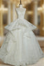 Brilliant White Ball Gowns Lace Backless Wedding Dresses With Train
