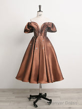 Brown Off Shoulder Taffeta Short Prom Dress, Brown Formal Dress