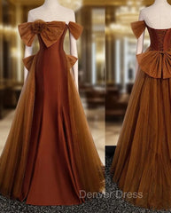Brown Tulle and Satin Mermaid Long Party Dresses, New Style Long Formal Dresses Prom Dresses