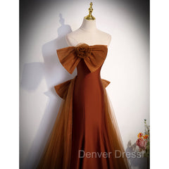 Brown Tulle and Satin Mermaid Long Party Dresses, New Style Long Formal Dresses Prom Dresses