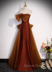 Brown Tulle and Satin Mermaid Long Party Dresses, New Style Long Formal Dresses Prom Dresses