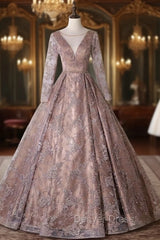 Brown Tulle Long Sleeve Pearls Embroidery Quinceanera Dresses