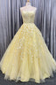 Princess Yellow Appliques A-line Long Formal Dress