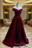 Burgundy A-line Floor Length Satin Prom Dresses Party Dresses, Wine Red Long Formal Dresses