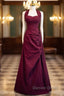 Burgundy A Line Halter Vintage Style Prom Dress, Burgundy Long Prom Dresses