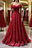 Burgundy A Line lace tulle beads long prom Dress, burgundy bridesmaid Dresses