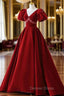 Burgundy A Line Puff Sleeves Velvet Long Prom Dress