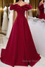 Burgundy A Line Satin Long Prom Dress, Burgundy Prom Dresses
