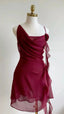 Burgundy A Line Spaghetti Strap Floral Chiffon Short Prom Dress Homecoming Dresses Outfits