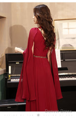 Burgundy Aline Chiffon Long Prom Dress, Burgundy Evening Dress