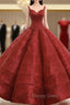 Burgundy Ball Gowns Sequins Straps Backless Wedding Dresses