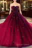 Burgundy Ball Gowns Sweetheart Beaded Prom Gowns, Burgundy Sweet 16 Dresses