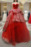 Burgundy Ball Gowns Tulle Sequins Sweetheart Luxury Prom Dresses