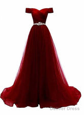 Burgundy Beaded Tulle New Style Prom Dress, Tulle Party Dress