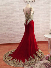 Burgundy Chiffon Lace Applique Long Prom Dresses, Burgundy Evening Dresses