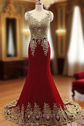 Burgundy Chiffon Lace Applique Long Prom Dresses, Burgundy Evening Dresses