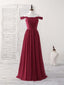 Burgundy Chiffon Off Shoulder Long Prom Dress Burgundy Bridesmaid Dresses