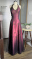 Vintage Fuchsia Halter-Neck A-Line Beaded Chiffon Long Prom Dresses Prom Gowns