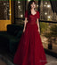 Burgundy Lace Long A Line Prom Dress