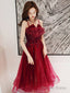 Burgundy Lace Sequins Short Homecoming Dresses
