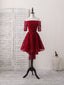 Burgundy Lace Short Prom Dress, Burgundy Homecoming Dresses