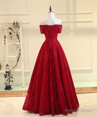 Burgundy Line Lace Long Prom Dress, Burgundy Evening Dress