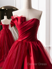 Burgundy Long Prom Dresses, Burgundy Satin Formal Long Evening Dresses