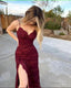 Burgundy Long Mermaid Prom Dress,Leg Split Prom Dresses