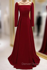 Burgundy Long Sleeve See Through Neck Prom Dresses