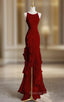 Burgundy Mermaid Halter Prom Dresses
