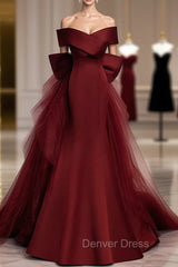 Burgundy Mermaid Long Prom Dresses, Burgundy Formal Evening Dresses