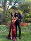 Burgundy Mermaid Long Prom Dress V Neck Prom Dresses With Slit