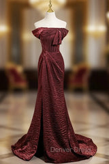 Burgundy Mermaid Off the Shoulder Pleats Prom Dresses