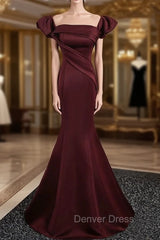 Burgundy Mermaid Off the Shoulder Pleats Prom Dresses