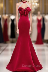 Burgundy Mermaid Satin Halter Backless Beading Prom Dresses
