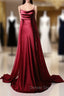 Burgundy Mermaid Satin Straps Prom Dresses