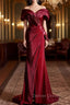 Burgundy Mermaid Sequins Spaghetti Straps Pleats Prom Dresses