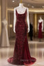Burgundy Mermaid Sequins Spaghetti Straps Prom Dresses